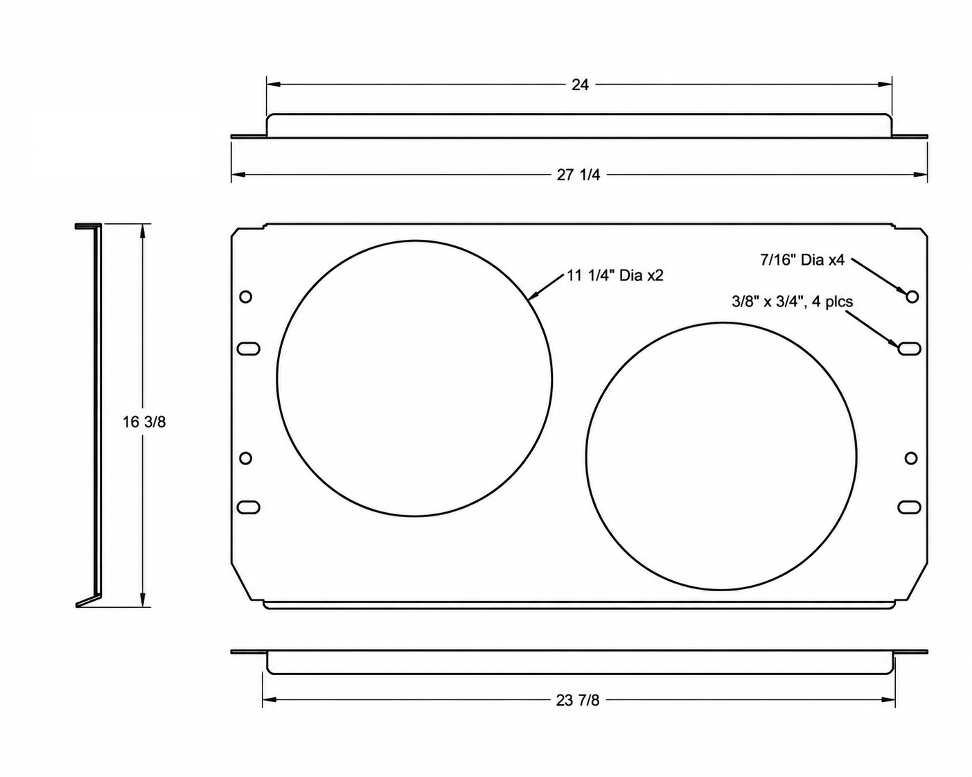 Aluminum Fan Shroud for 12" Electric Fans - 27.25" Wide x 16.38" Tall