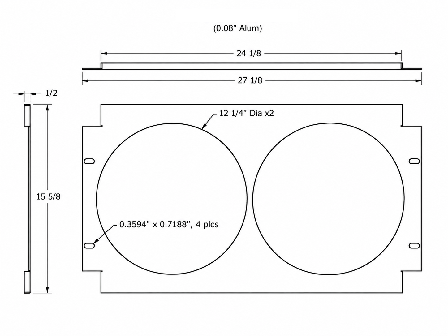 Aluminum Fan Shroud for 13" Electric Fans - 27.125" Wide x 15.625" Tall