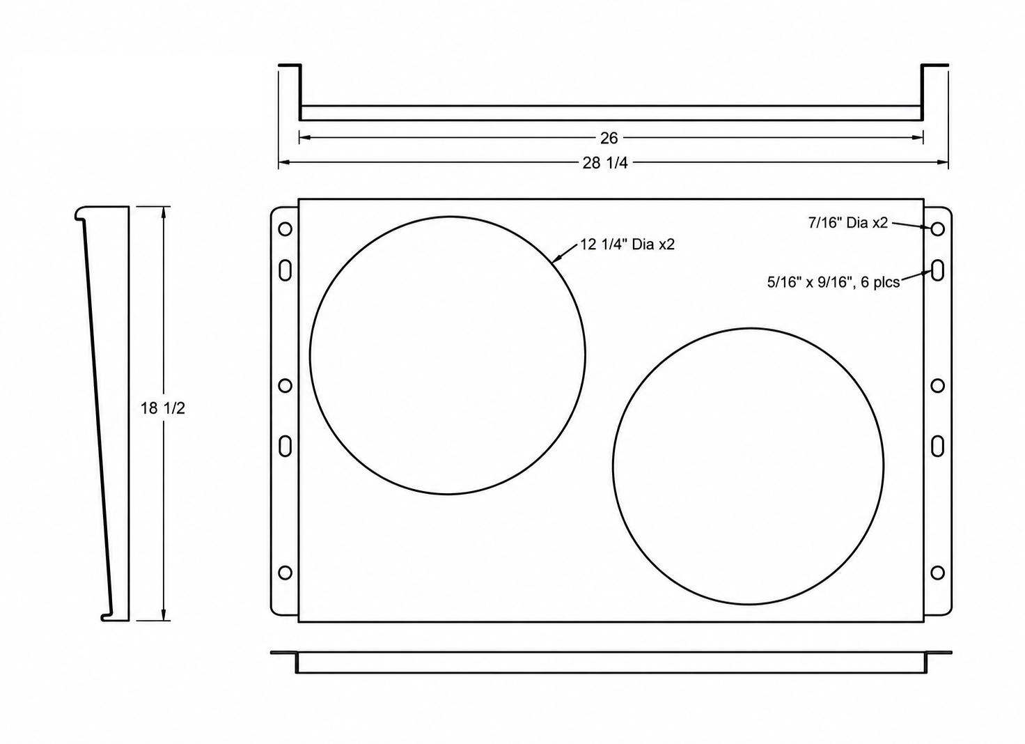 Aluminum Fan Shroud for 13" Electric Fans - 28.25 Wide x 18.5" Tall