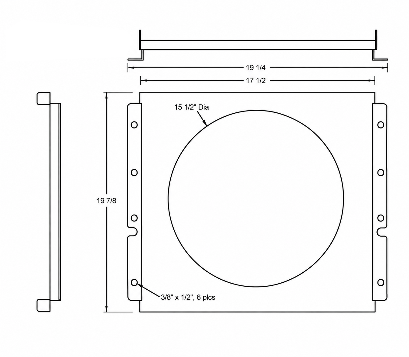 Aluminum Fan Shroud for 16" Electric Fan - 19.5" Wide x 19.875" Tall