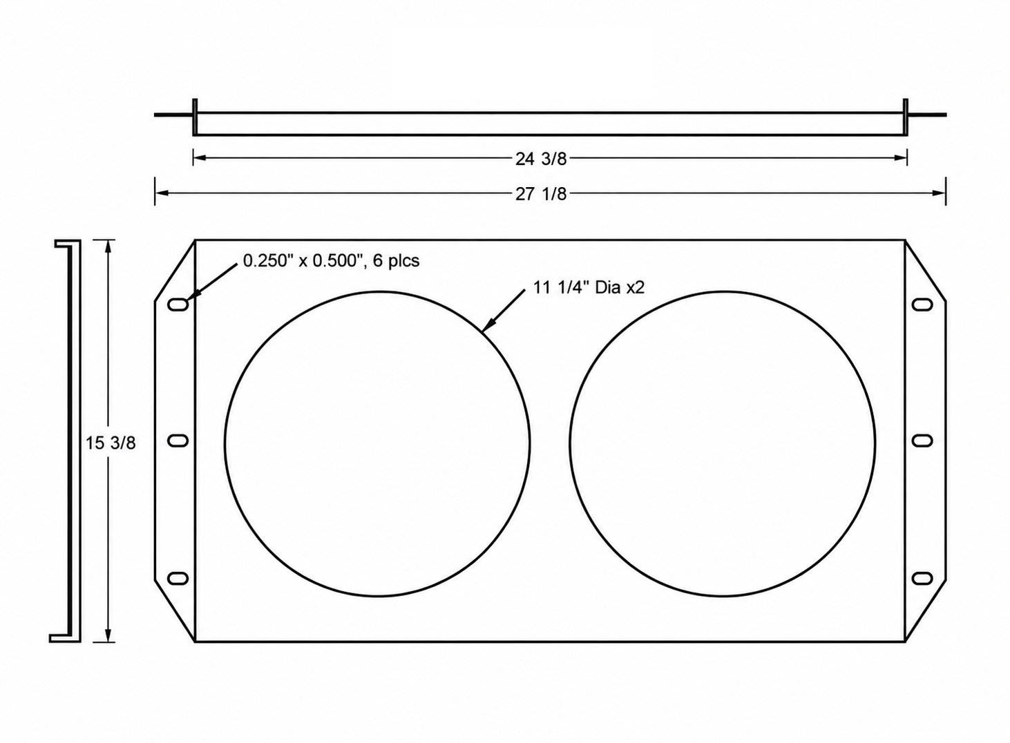 Aluminum Fan Shroud for 12" Electric Fans - 27.125" Wide x 15.38" Tall