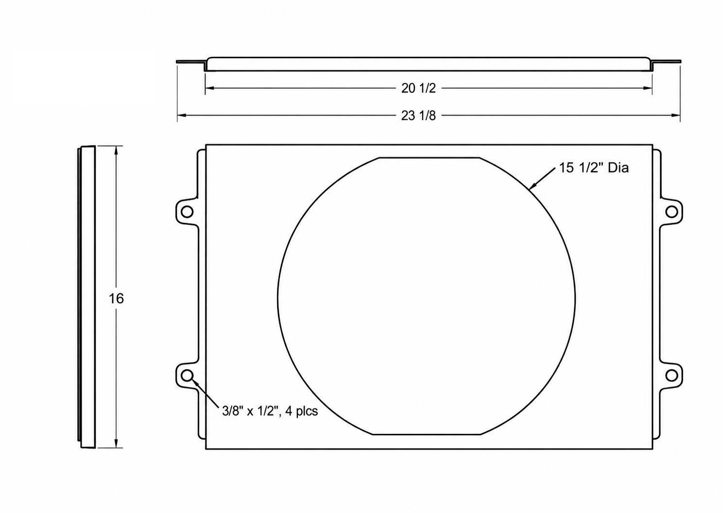 Aluminum Fan Shroud for 16" Electric Fan - 26.38" Wide x 22.25" Tall