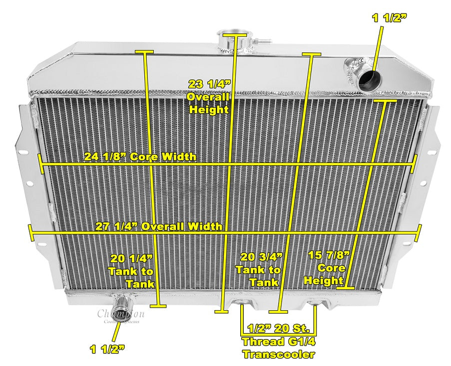 1968-1974 AMC Javelin 4-Row Radiator, Shroud, Dual Fan Combo