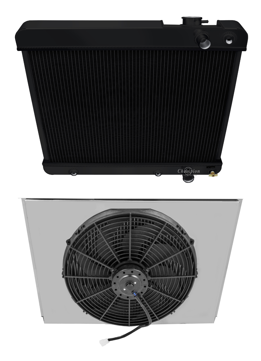 1960-1965 Cadillac Fleetwood LS Swap 3-Row Black Radiator, Shroud, Fan Combo