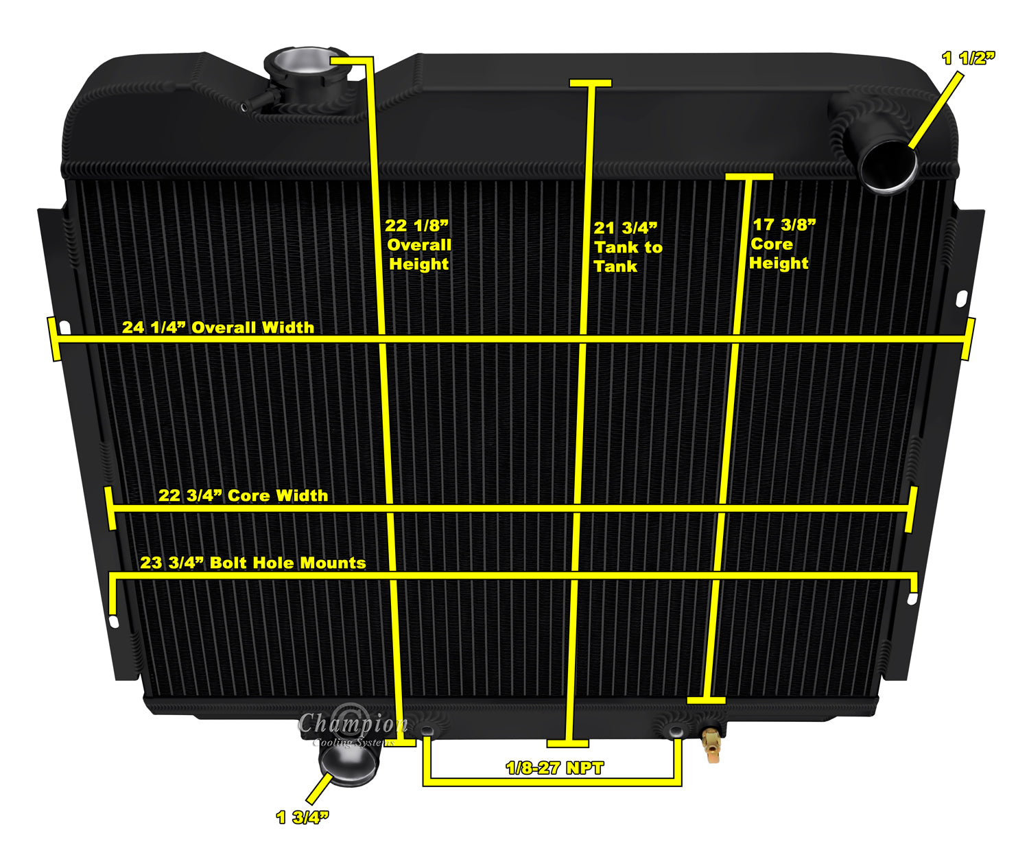 1965-1966 Ford Galaxie 3-Row Black Radiator